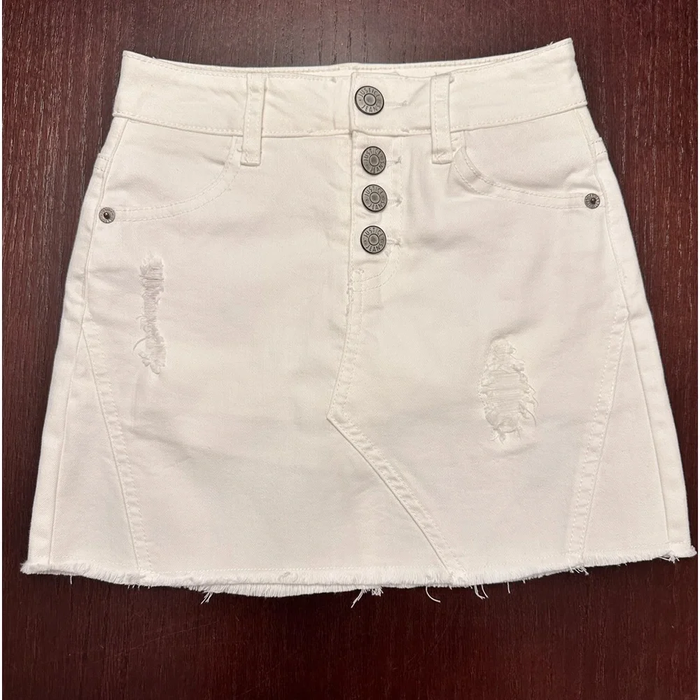 Justice White Distressed Denim Skort | Size 8